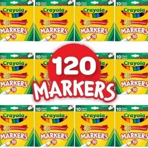 Crayola Markers - 10 Classic Colors In Each Pack  - Broad Line Tip (12 PACK)